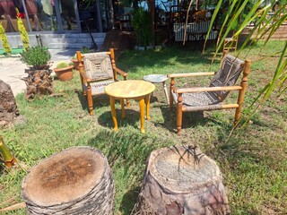 table and chairs in a garden