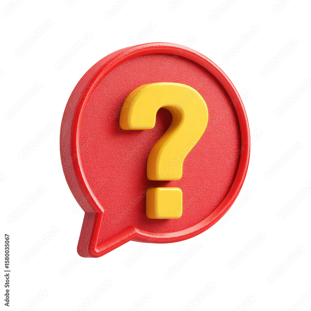 Poster question mark in red speech bubble on transparent background