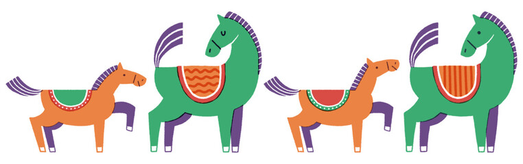 Year of the Horse New Year's Card Illustration Set (Parent and Child Horses)