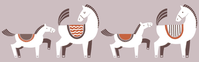 Scandinavian Style Parent and Child Horses – Year of the Horse Illustration (Vector)