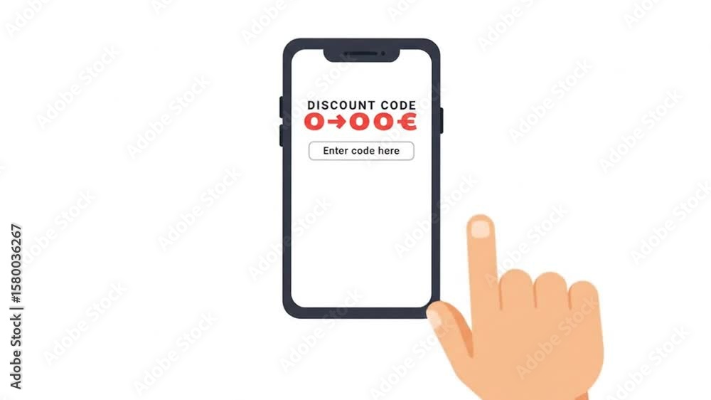 Poster hand interacting with discount code on smartphone screen animation