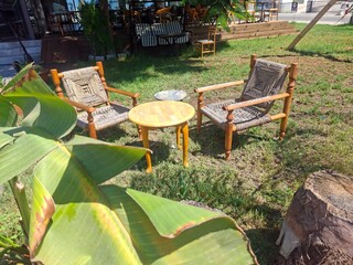 table and chairs in garden