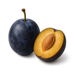 plums on a white background