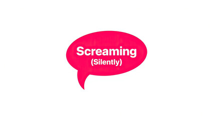 The paradoxical expression of screaming silently within a vibrant pink speech bubble