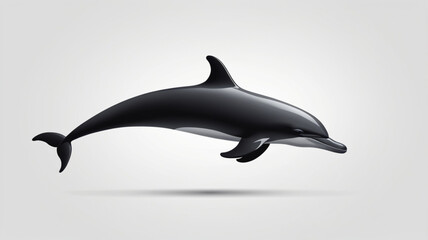 Obraz premium A sleek dolphin swims in the air, its dark body contrasting against a light background.