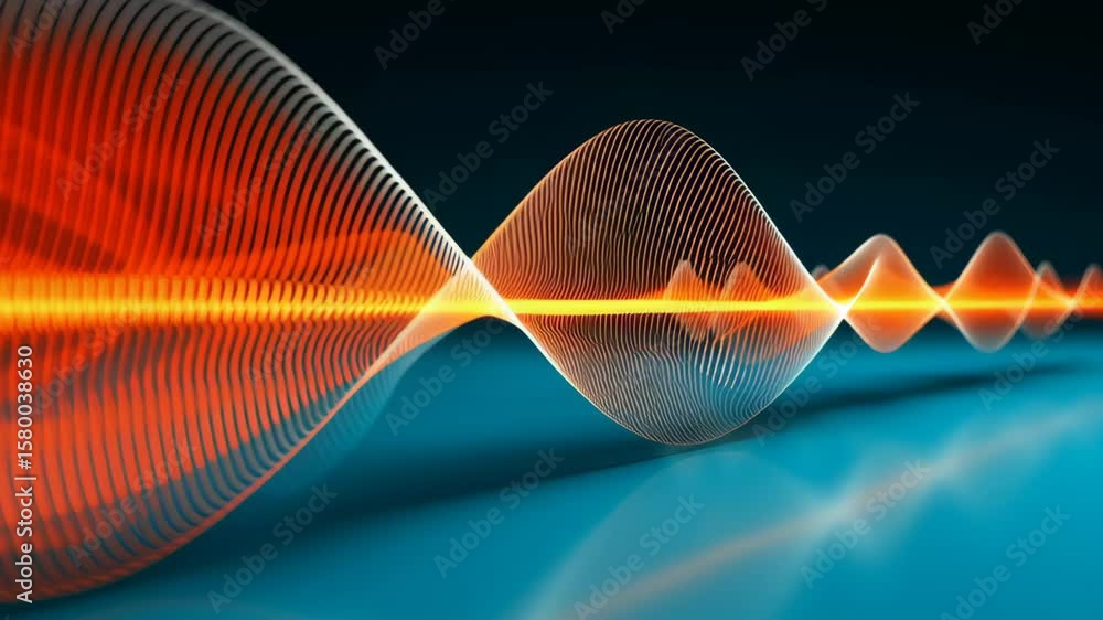 Poster Abstract sound wave illustration featuring vibrant orange and blue colors, showcasing dynamic waveforms and intricate patterns, representing audio technology and modern design concepts in a visually s