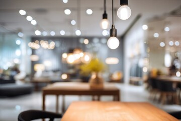 Blurred interior view of a modern furniture showroom