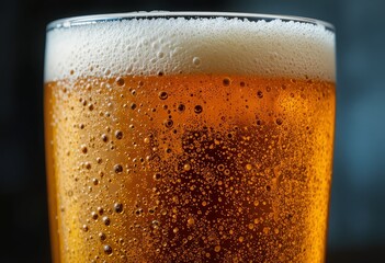 Refreshing Beer Macro Image &ndash; Foamy Bubbles, Golden Brew Texture, Perfect for Brewery Ads, Beverage Promotions, or Drink Packaging
