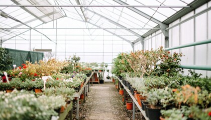 Greenhouse Serenity: A Tranquil Oasis of Blooming Plants