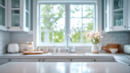 Blurred kitchen, bright window view