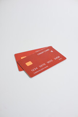 credit card, modern payment tool, transaction tool, two red credit cards isolated on a white background.