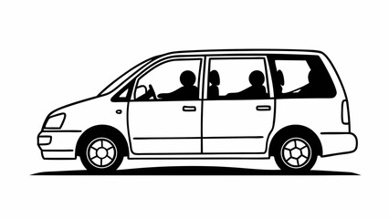Minivan Side View Outline – Family Vehicle Vector Illustration