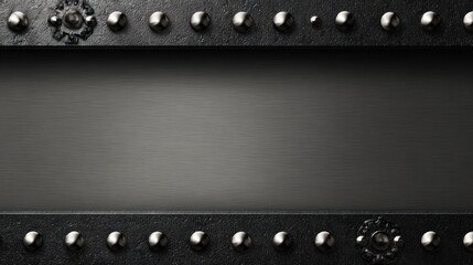 Steampunk metal background with a darkened, brushed center and studded borders