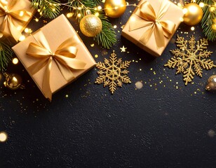 Festive gold Christmas presents