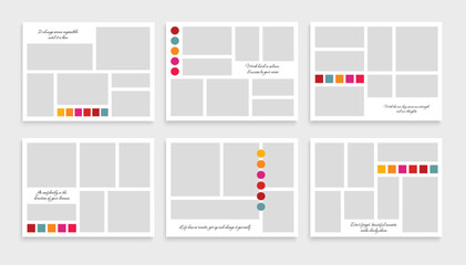 Photo collage template set. Mood board layout. Picture album grid background. Vector illustration	