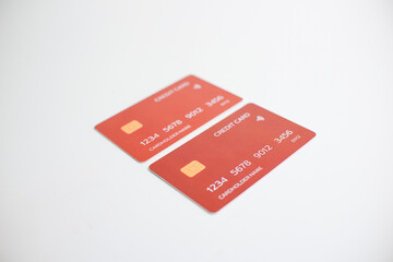 credit card, modern payment tool, transaction tool, two red credit cards isolated on a white background.