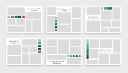 Photo collage template set. Mood board layout. Picture album grid background. Vector illustration	