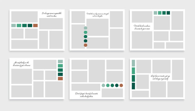 Photo collage template set. Mood board layout. Picture album grid background. Vector illustration	