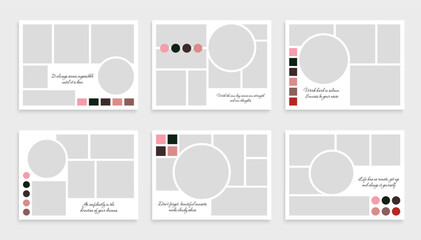 Photo collage template set. Mood board layout. Picture album grid background. Vector illustration	