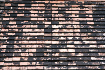 photograph of building roof with roof tiles with stains