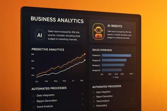A screen displaying business analytics with ai insights and graphs