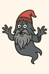 Obraz premium Cartoon Barabashka ghost character in a red hat with surprise expression 