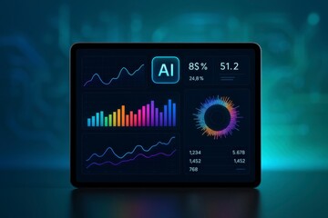 Tablet displaying ai dashboard with charts and data visualizations