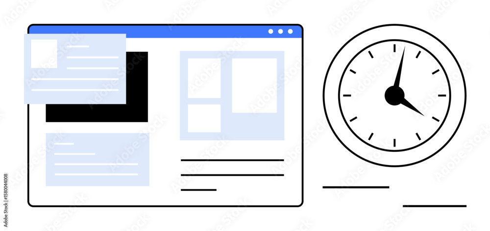 Poster webpage interface with navigation elements alongside an analog clock. ideal for productivity, schedu