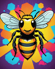 Bee . Oil paint . Animal motif on illustration . Printable pattern for wall decorations, covers