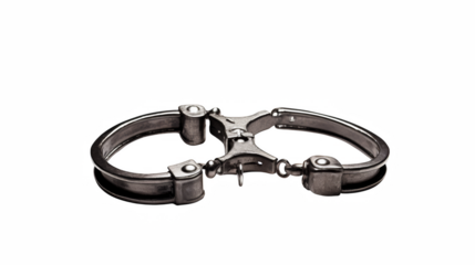 Handcuffs made of shiny metal isolated on white background