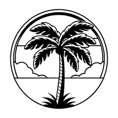 Palm Tree Circle Logo – Tropical Beach Line Art Vector