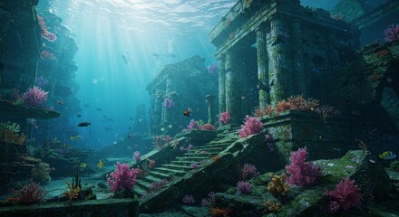 Sunken City: Underwater Ruins, Coral Reef, and Fish