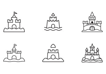 Fototapeta premium set of sandcastle icon line art vector illustration