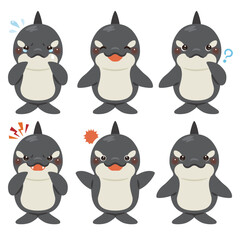 シャチのキャラクターイラスト　表情セット