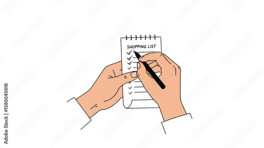 Poster hand checking off items on a shopping list with a pen animation