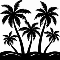 Palm Tree Silhouette on Beach – Tropical Coast Vector Art