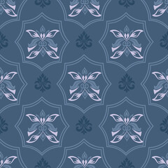 Fototapeta premium Seamless classic damask pattern in blue tone - vector illustration for luxury textile design.
