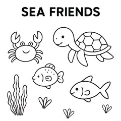 Cute Ocean Animals Vector Set And Underwater Sea Creatures Collection