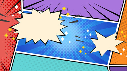 Colorful pop art comic book panel suitable for graphic design projects, social media posts, and retro themed marketing materials. Vibrant and eye catching.