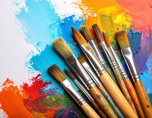 Obraz premium Artist's Paint Brushes on Colorful Palette | Creative Art & Painting Supplies