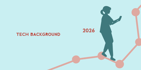 Minimalist Tech Illustration Female Figure Navigating Growth Curve to 2026