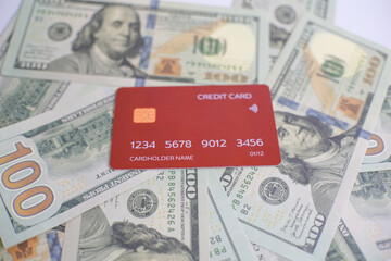 Credit card shopping money. American money with debit card. Washington American cash, usd background