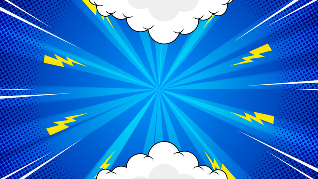 Vibrant comic book background with lightning bolts and speech bubbles. Perfect for graphic designs, posters, comics, and social media posts.