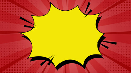 Yellow comic book speech bubble on a red background. Suitable for adding text or dialogue to design projects and illustrations.