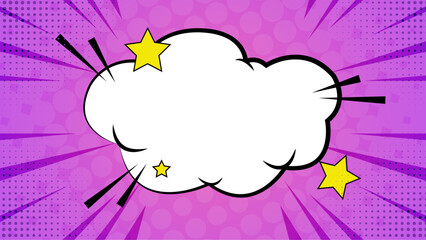 Purple speech bubble with stars, perfect for adding fun, comic book flair to designs like posters, social media graphics, or invitations.