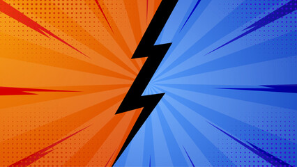 Comic book inspired illustration showcasing a vibrant clash of blue and orange hues, ideal for graphic design projects or superhero themed content.
