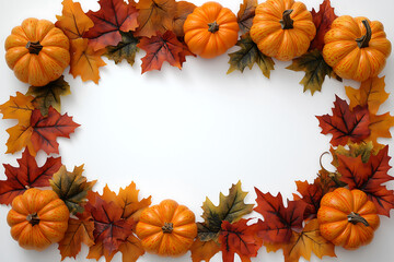 Autumn pumpkins and fall leaves background seasonal thanksgiving image