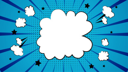 Blue comic book background with a large blank speech bubble suitable for adding customized text in a fun and creative way. Ideal for comic book designs.