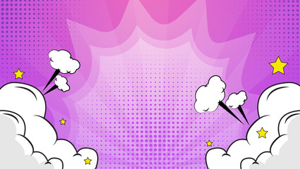 Purple comic book background with explosions and stars, perfect for graphic novel covers, posters, and superhero themed designs. Vibrant and energetic.