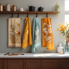 Tea Towels Hanging in Kitchen – Neutral Color Palette
